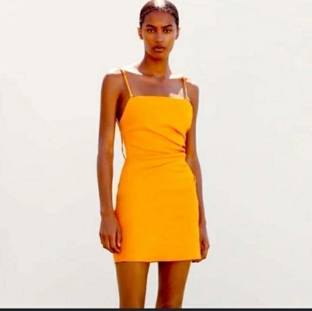 Zara sexy  cocktail party linen blend orange dress size medium